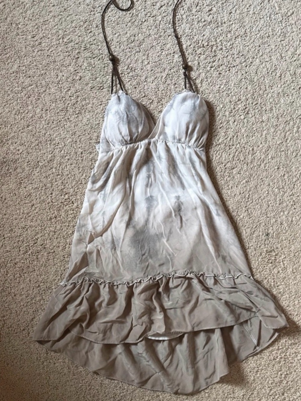 Guess Y2K Vintage Backless Slip Dress in Light Gray with Brown Straps